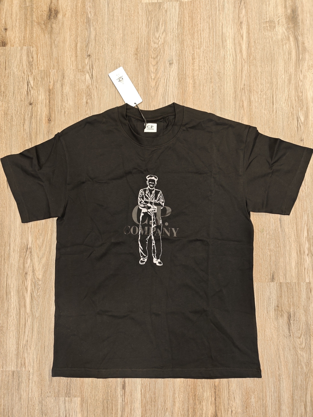 C.P. Company Black Tee with Silver Graphic Soldier Motif